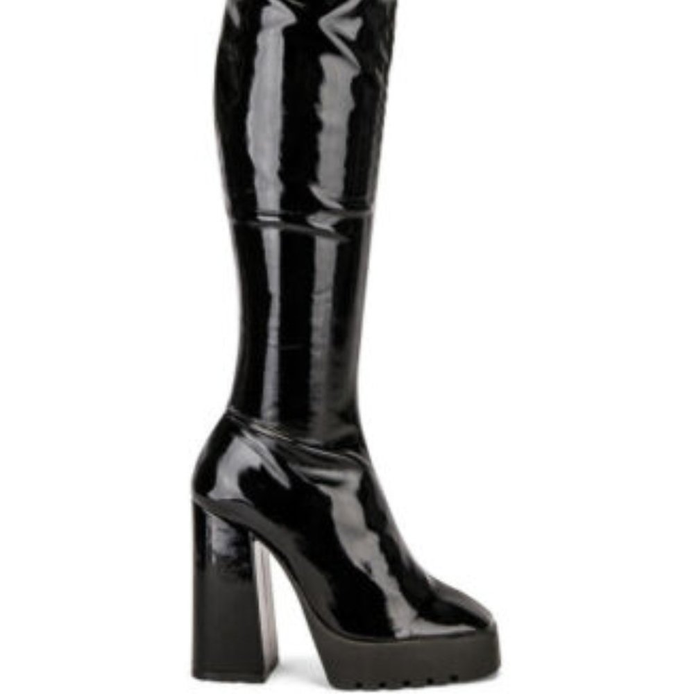 New Schutz Black Darlyn Patent Leather OTK Platform Boots 9.5 Cosplay Black - Picture 4 of 16
